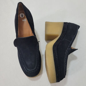 MARC FISHER Lina Platform Loafer suede Black platform 9 New $160, Defected